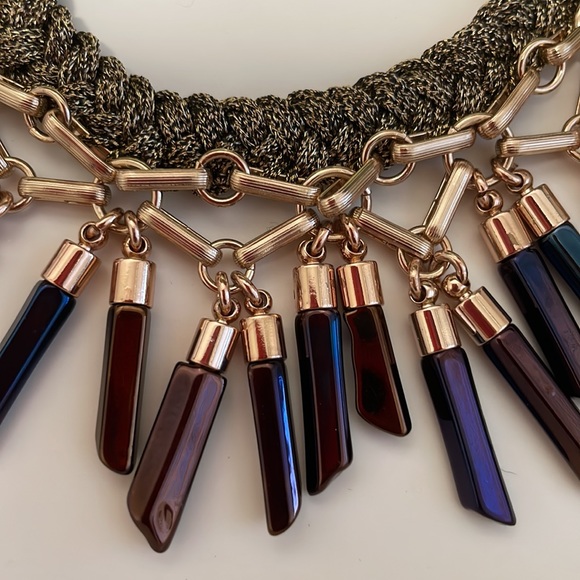 Stella & Dot Bronze/Rose Gold Bora Fringe Hand Braided Statement Necklace 17”+ - Picture 3 of 8